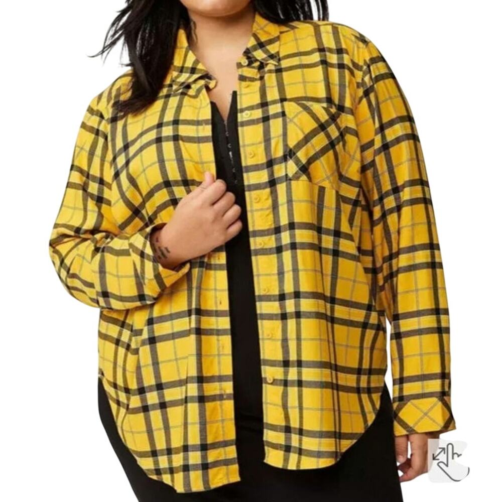Torrid Yellow Plaid Lizzie Long Sleeve Button Down Shirt Autumn Indie Grunge
